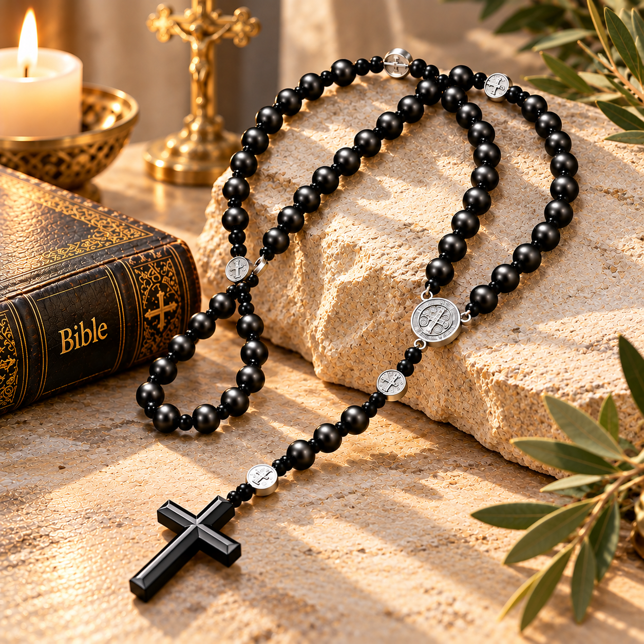 Chapelet Saint-Benoît noir • Médaille et crucifix – Image 2